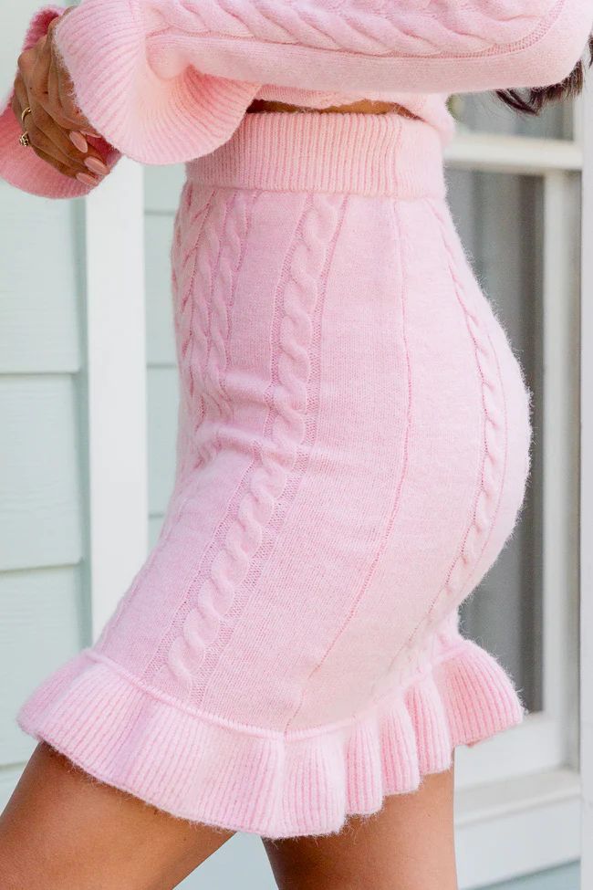 Glistening In The Snow Pink Ruffle Trim Sweater Skirt FINAL SALE | Pink Lily