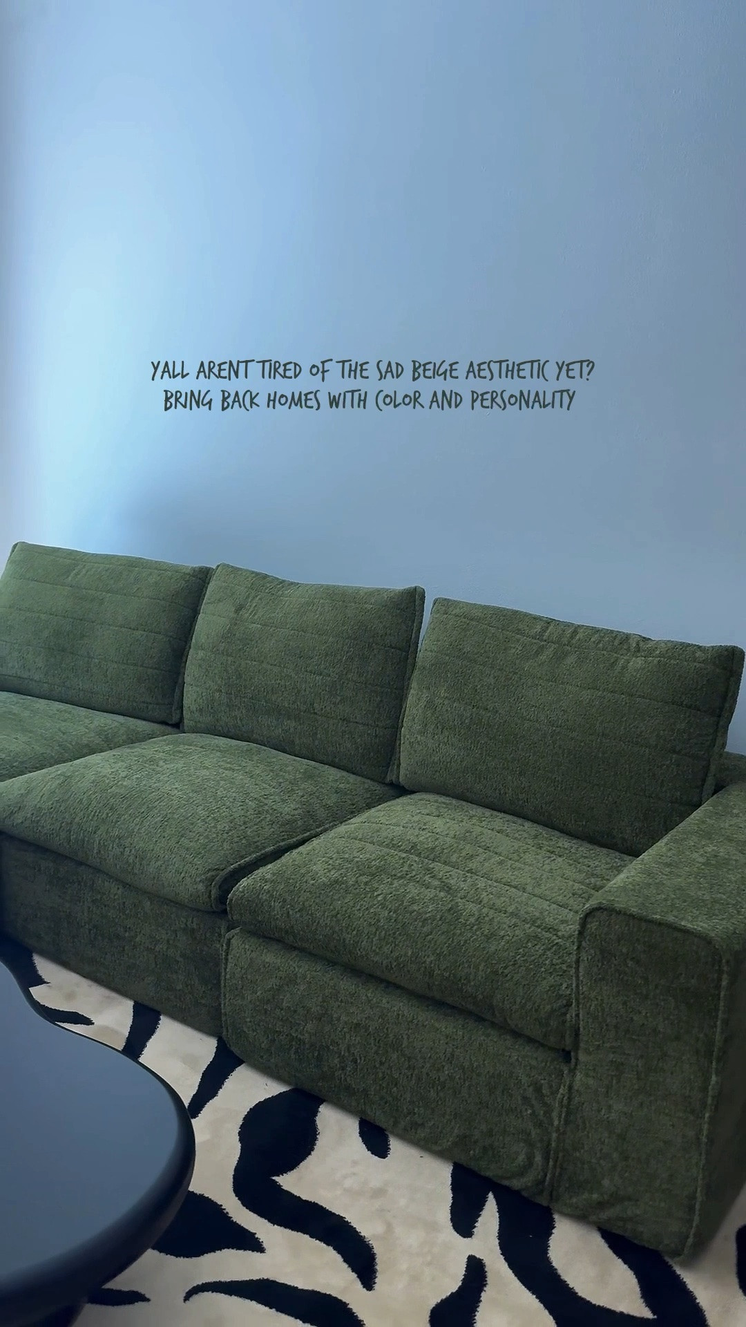 Make homes great again!! I can’t be the only one tired of the same old cream and beige homes!! I had to go green couch/zebra print rug. 

#homedecor #interiordesign

#LTKHome