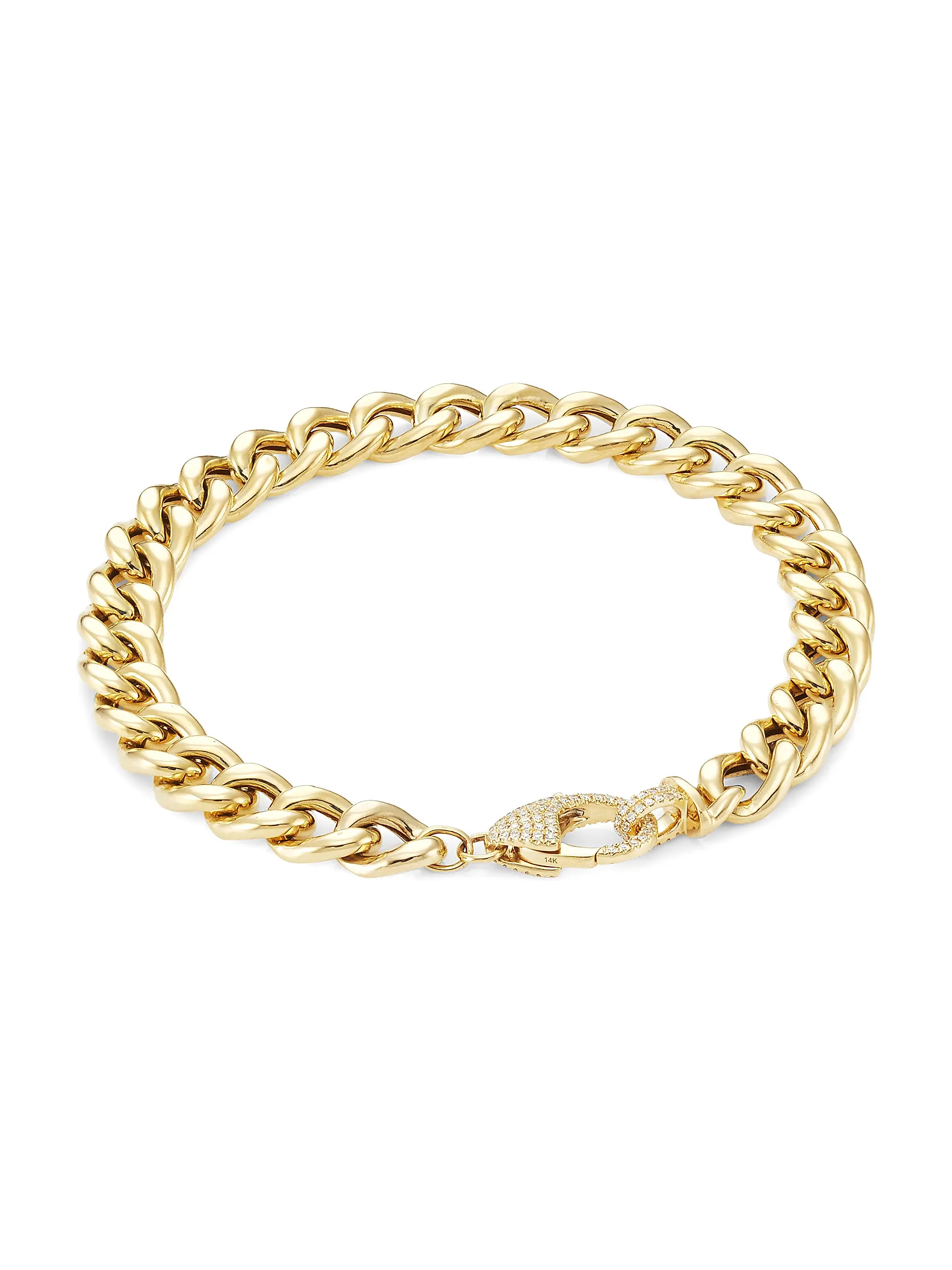 14K Yellow Gold & 0.25 TCW Diamond Curb-Chain Bracelet | Saks Fifth Avenue