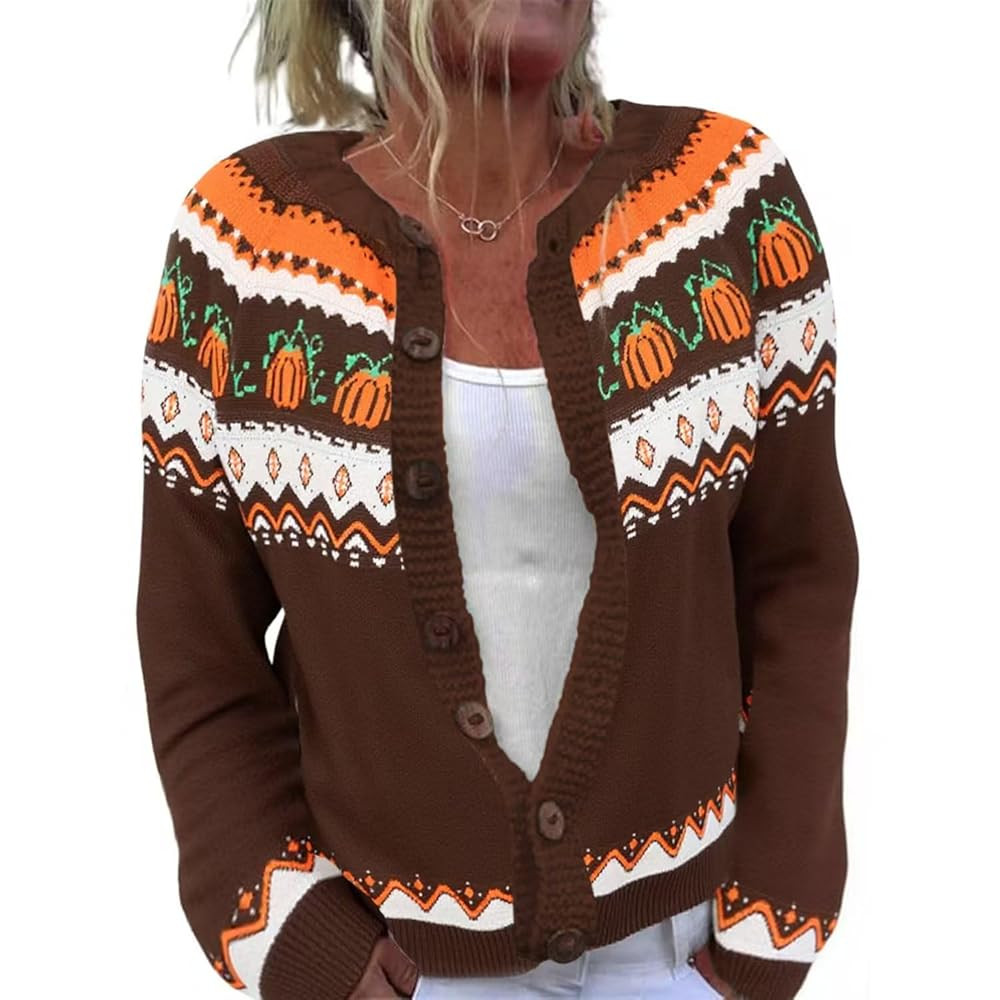Fall Halloween Cardigans Sweater for Women Funny Holiday Graphic Long Sleeve Knit Button Down Swe... | Amazon (US)