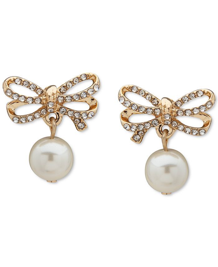 Anne Klein Gold-Tone Pavé Bow & Imitation Pearl Drop Earrings & Reviews - Earrings - Jewelry & W... | Macys (US)