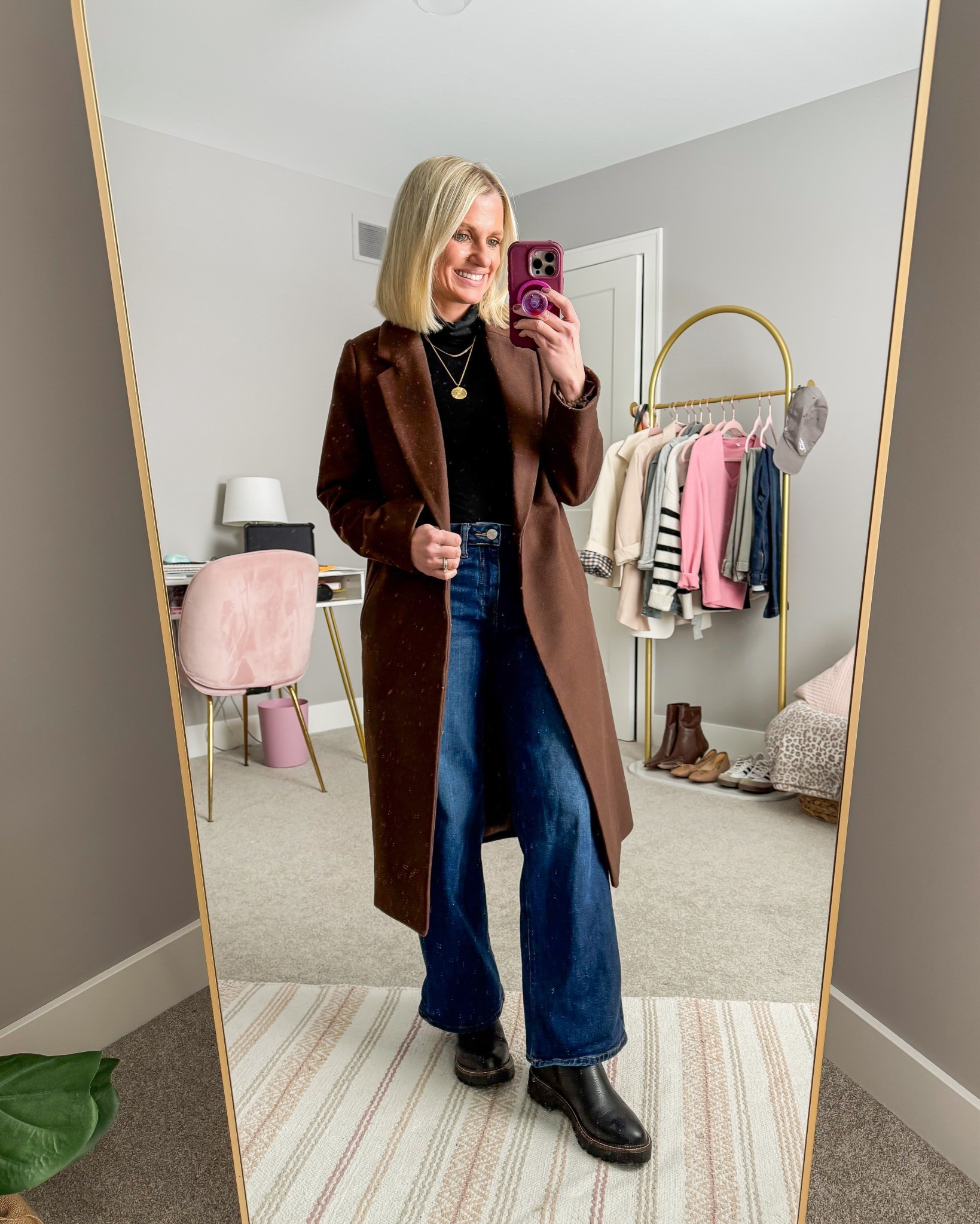 What I wore this week on Monday! There’s snow on the ground, but it’s warm enough for me to wear my wool coats! 
Coat- xs
Jeans- 25/28”
Top- small

#LTKOver40 #LTKootd #LTKPetite