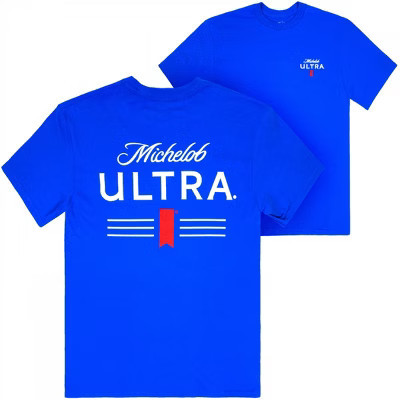 Mens Michelob Ultra Classic Logo Blue Front and Back Print T-Shirt - Small | Target