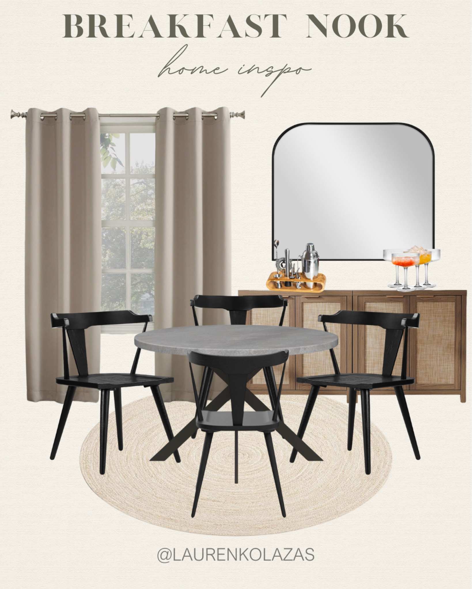 Make your mornings better with this cozy breakfast nook inspo to start your day in! Create your own space with these black dining table set, kitchen cabinet, arched mirror, and more!
#modernorganic #homerenovation #summerrefresh #neutralaesthetics

#LTKHome #LTKSeasonal #LTKStyleTip