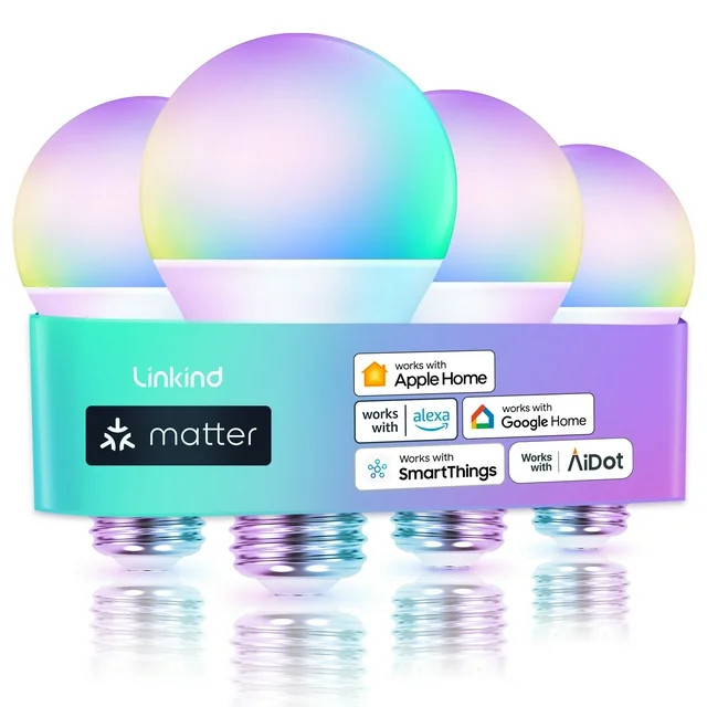 Smart Light Bulbs, Linkind Matter Wifi Color Changing LED Light Bulbs, 9W (60Watt Eqv), A19 E26 R... | Walmart (US)