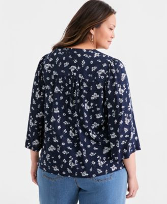 Style & Co Plus Size Printed 3/4-Sleeve Top, Macy's Exclusive  - Macy's | Macy's