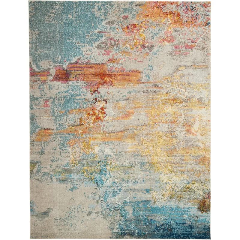 Talmo Abstract Blue/Yellow/Ivory Area Rug | Wayfair North America