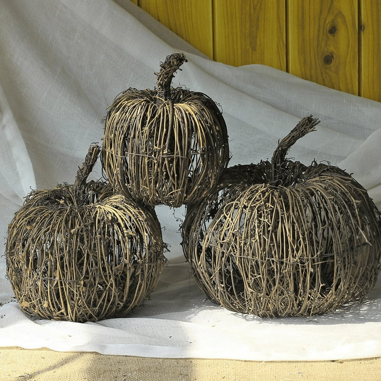 UDIYO Rattan Woven Artificial Pumpkins Fake Harvest Pumpkins for Fall Wedding Thanksgiving Hallow... | Walmart (US)