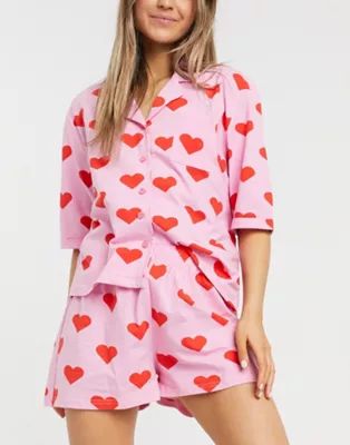 Skinnydip pajama shirt and shorts set in heart print | ASOS (Global)