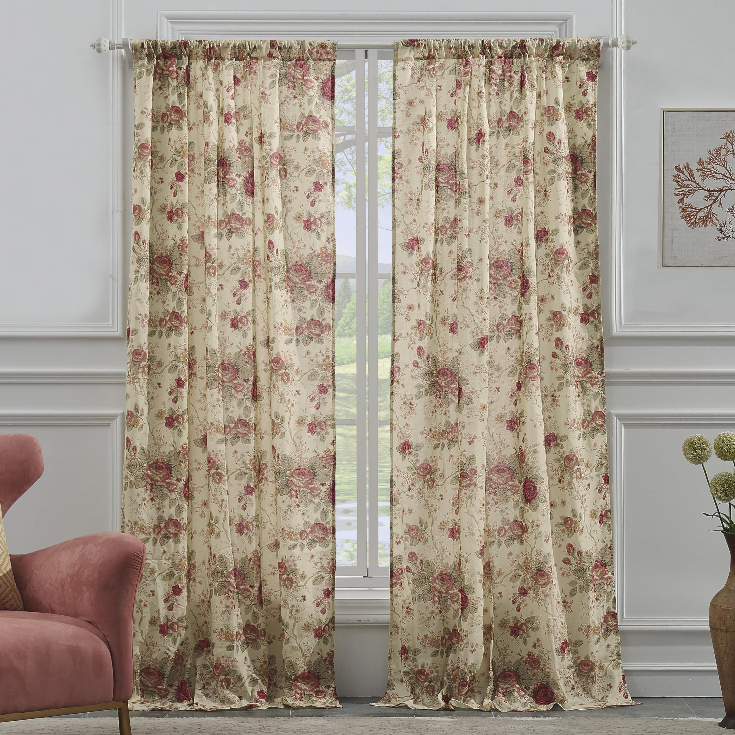 Greenland Home Antique Rose 100% Cotton Curtain Panel Pair, 42 W x 84 L Inches Each, Set of 2 - E... | Amazon (US)
