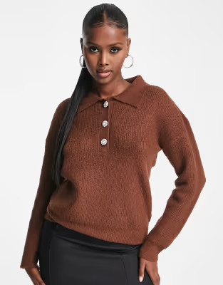 Brave Soul yola polo neck sweater in brown | ASOS (Global)