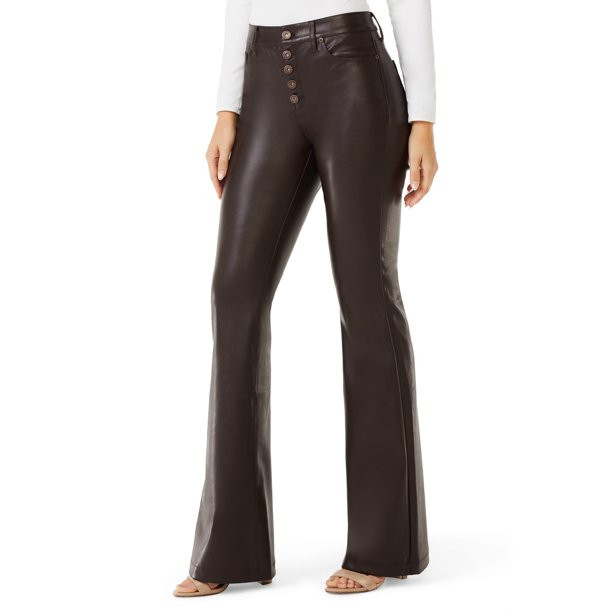Sofia Jeans by Sofia Vergara Women's Melisa Faux Leather High-Rise Flare Jeans - Walmart.com | Walmart (US)