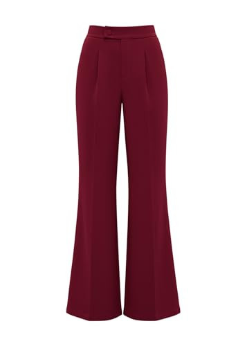KIRUNDO Womens Dress Pants High Waisted Wide Leg Pleated Trousers Flare Palazzo Slacks Pockets Business Casual Outfits(Burgundy, XX-Large) | Amazon (US)