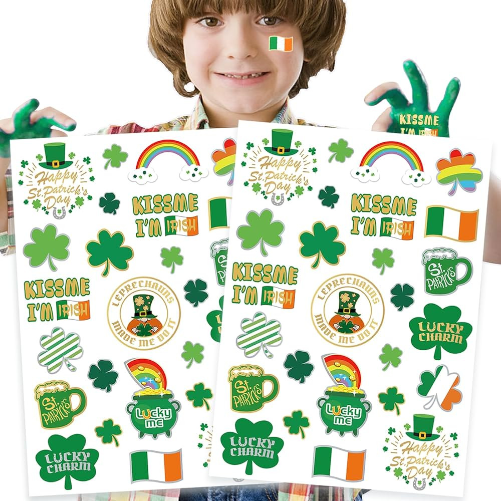 St Patricks Day Tattoos 52 Glitter Shamrock Tattoos, Kiss Me I'm Irish Party Favor Four-leaf Clov... | Amazon (US)