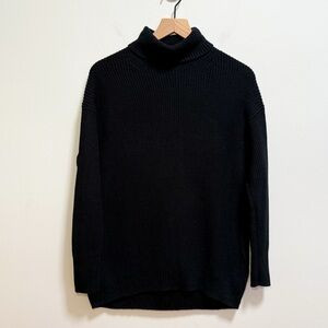 J Crew minimal chunky knit black ribbed turtleneck sweater cotton cashmere loose | Poshmark