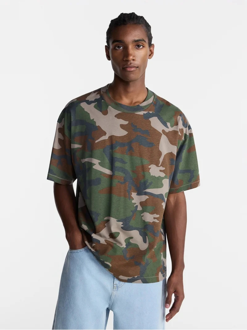 No Boundaries Cotton Oversized Cropped Tee with Short Sleeves, Men's and Big Men's XS-5XL | Walmart (US)