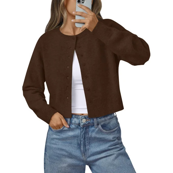 SUNBS Womens Cropped Cardigan Long Sleeve Sweaters for Women Lightweight Blouse Fall Knit Top Fas... | Walmart (US)