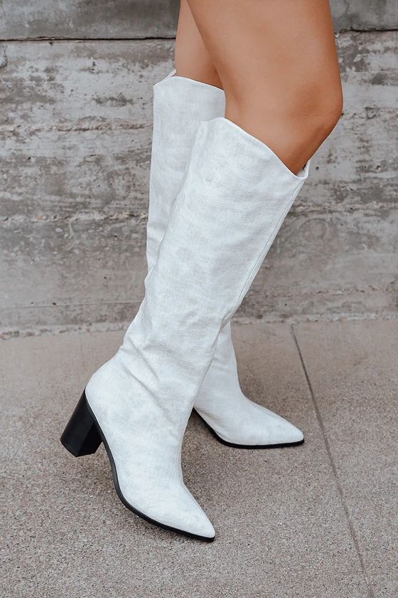 Bobbi Off White Gecko Pointed-Toe Knee-High Boots | Lulus (US)