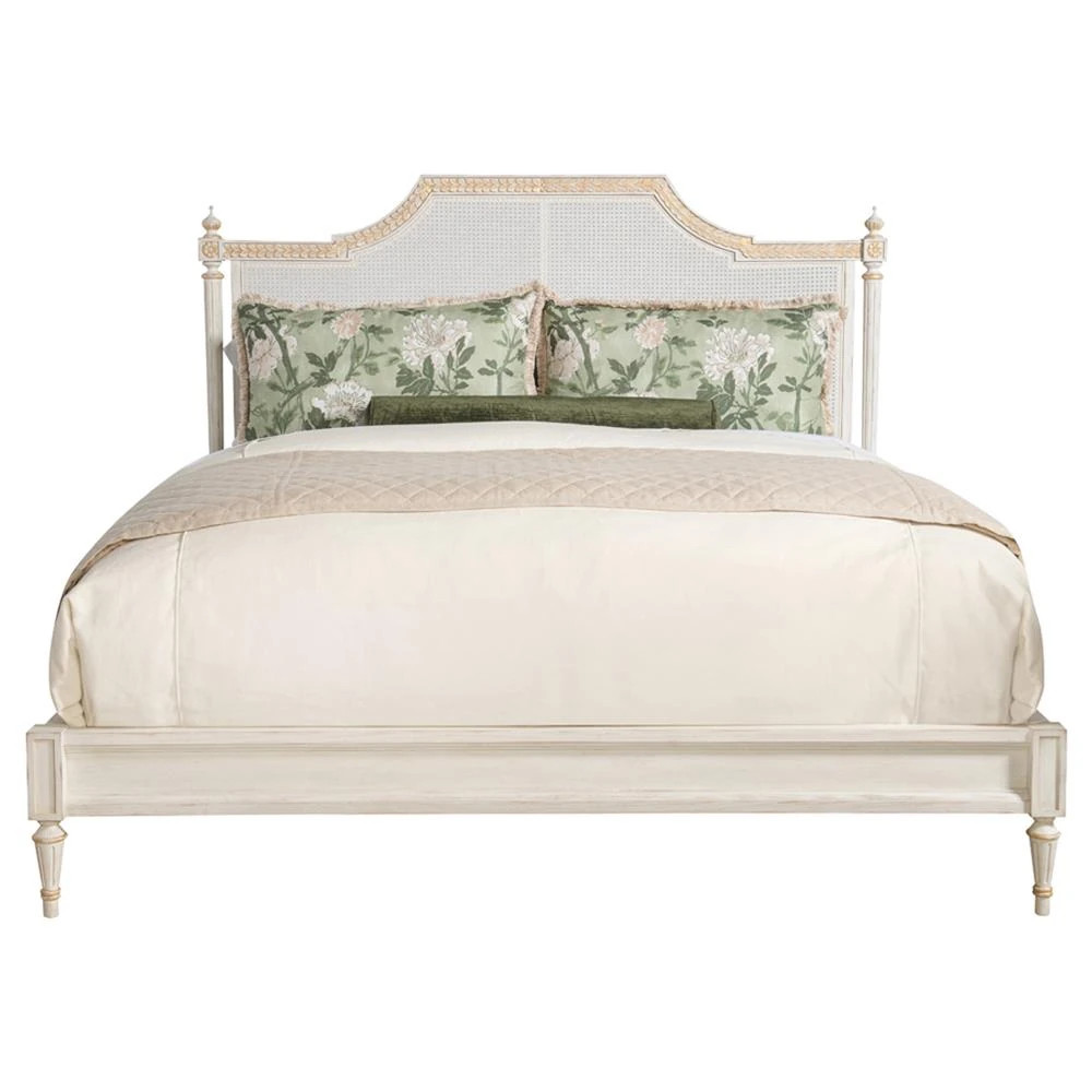 Century Emily French Country White Wash Acacia Wood Bed - King | Kathy Kuo Home