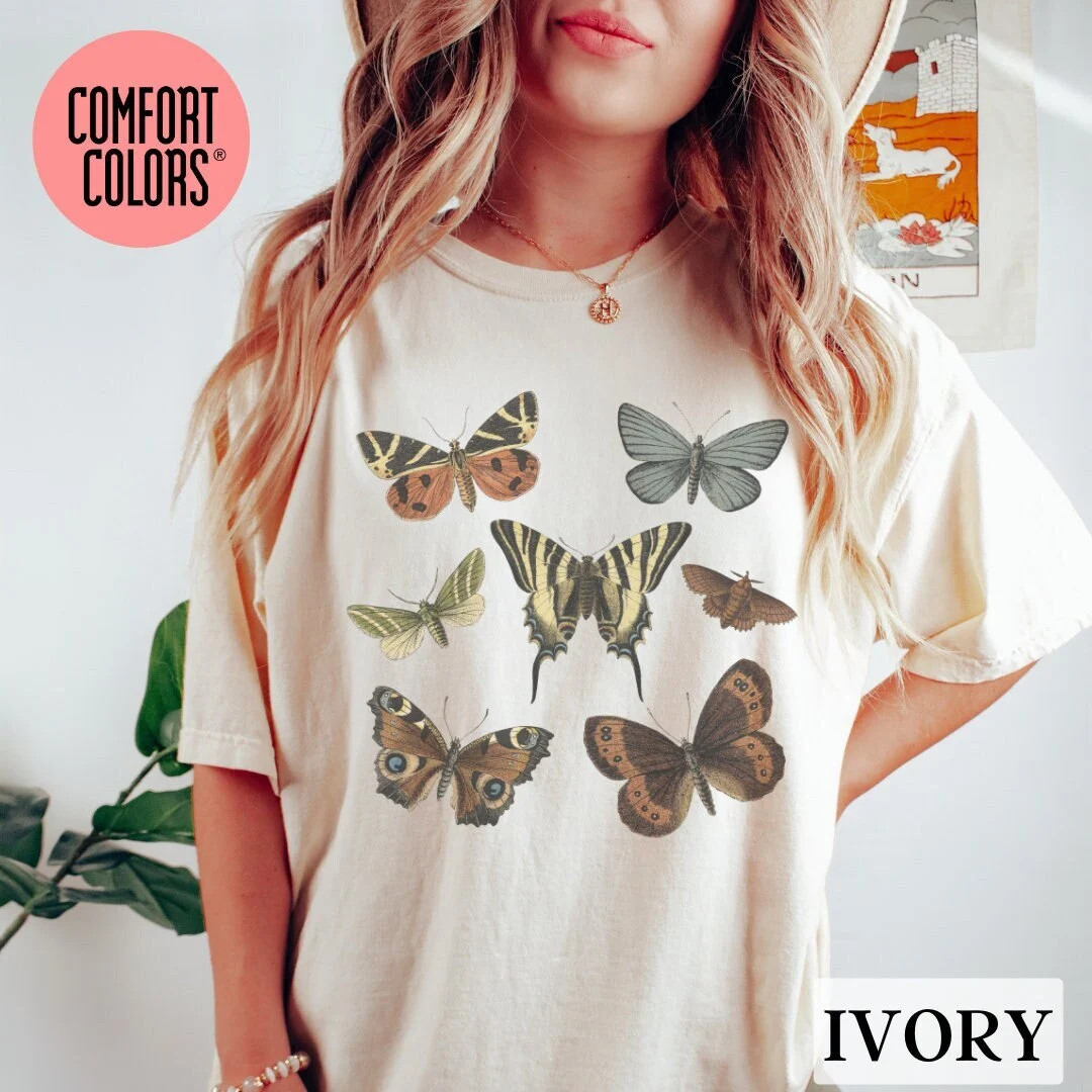 Comfort Colors Butterfly Shirt, Moth Shirt, Womens Fall Shirt, Oversized Graphic Tee, Boho Shirt ... | Etsy (US)