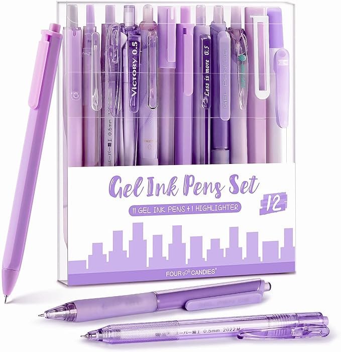 Four Candies Lavender Series Gel Pens, Black & Purple Ink Writing Pens with 0.5 mm Smooth Fine Po... | Amazon (US)
