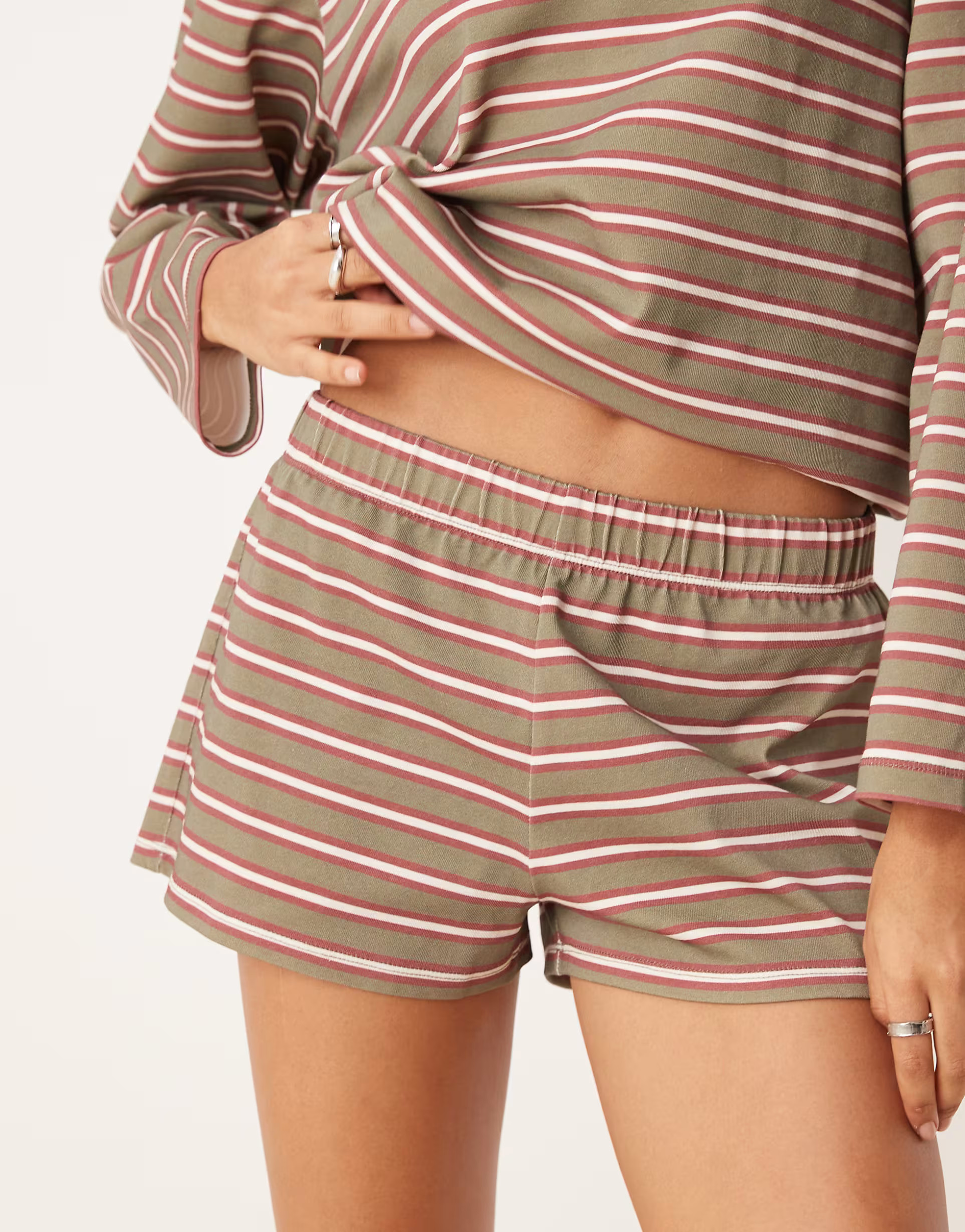 ASOS DESIGN stripe boxy co ord micro short in olive | ASOS | ASOS (Global)
