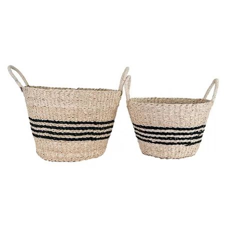 3R Studios Black Striped Seagrass Basket with Handles - Set of 2 | Walmart (US)