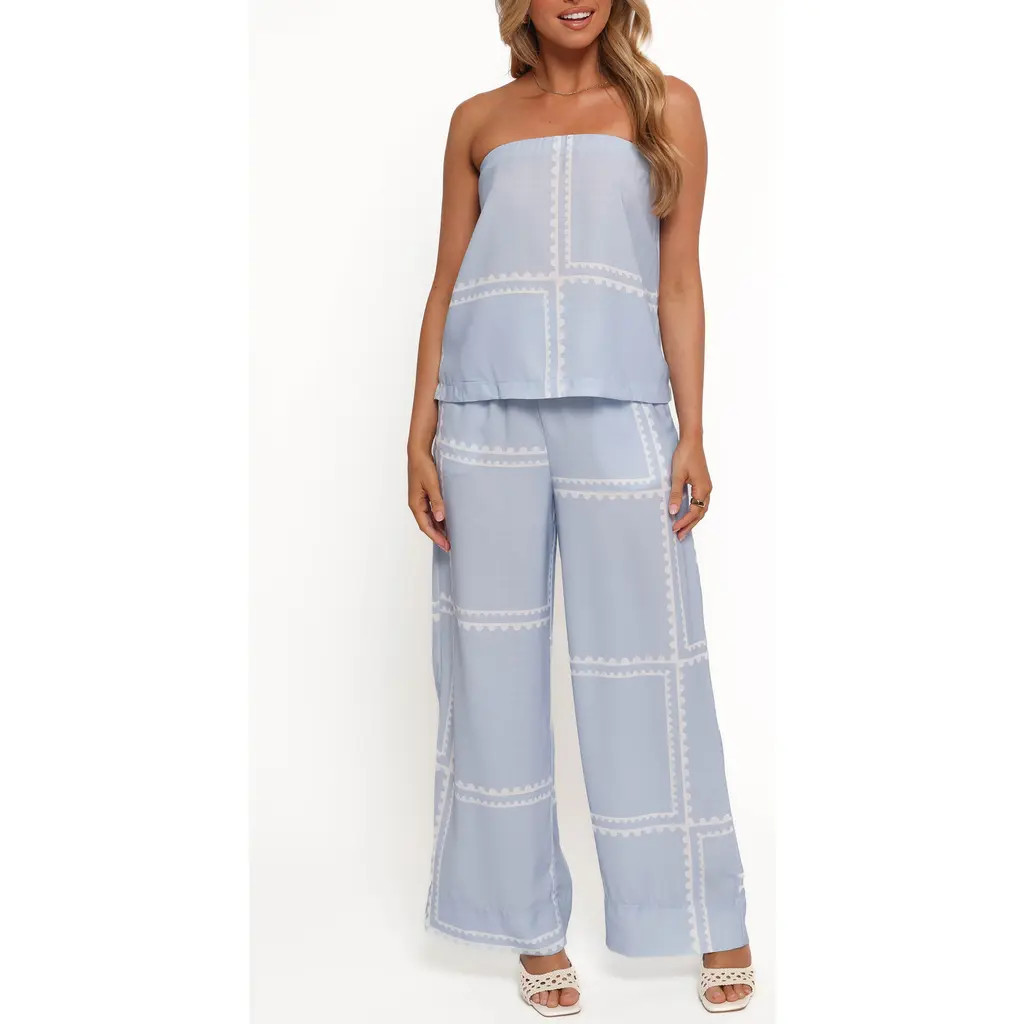 Petal & Pup Ezra Linen Blend Strapless Top & Wide Leg Pants Set in Light Blue at Nordstrom, Size Small | Nordstrom