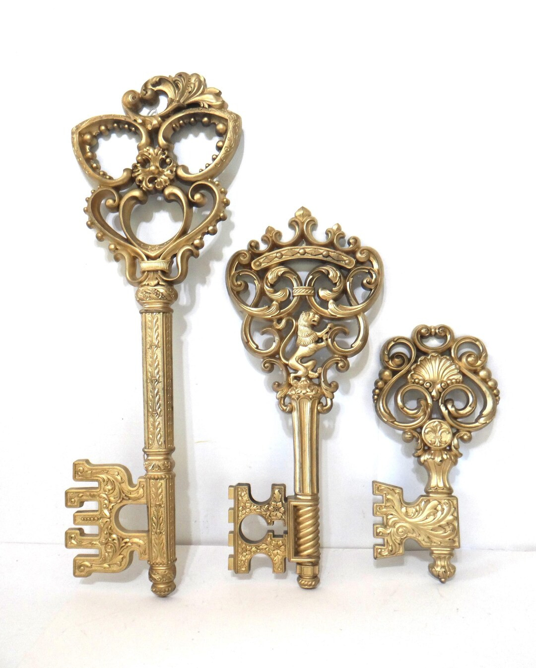 3 Vintage Gold Key Plaques Ornate Midcentury Wall Hangings Gallery Wall Decor Dart Burwood | Etsy (US)