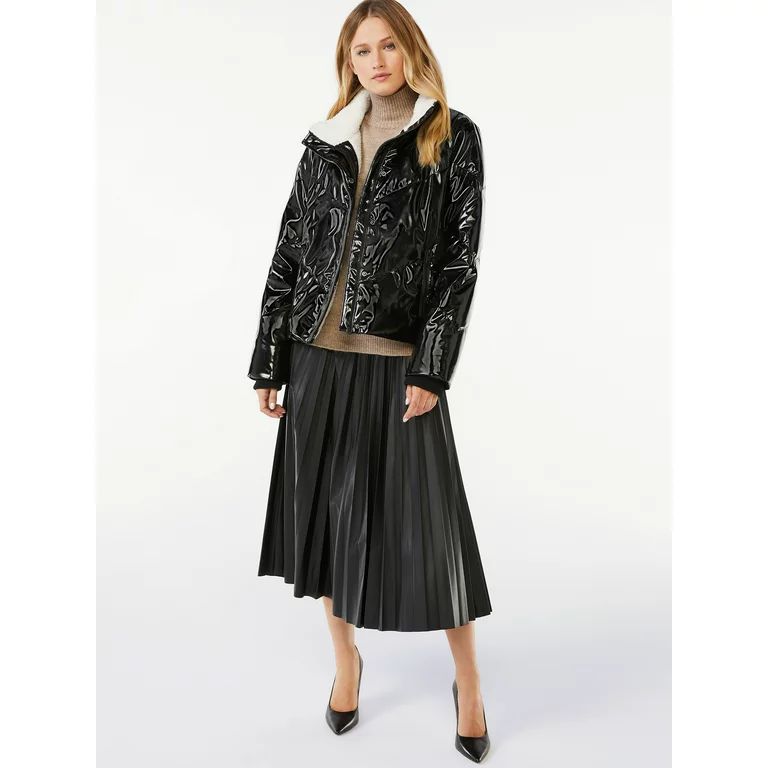 Scoop Women’s Faux Leather Pleated Skirt | Walmart (US)
