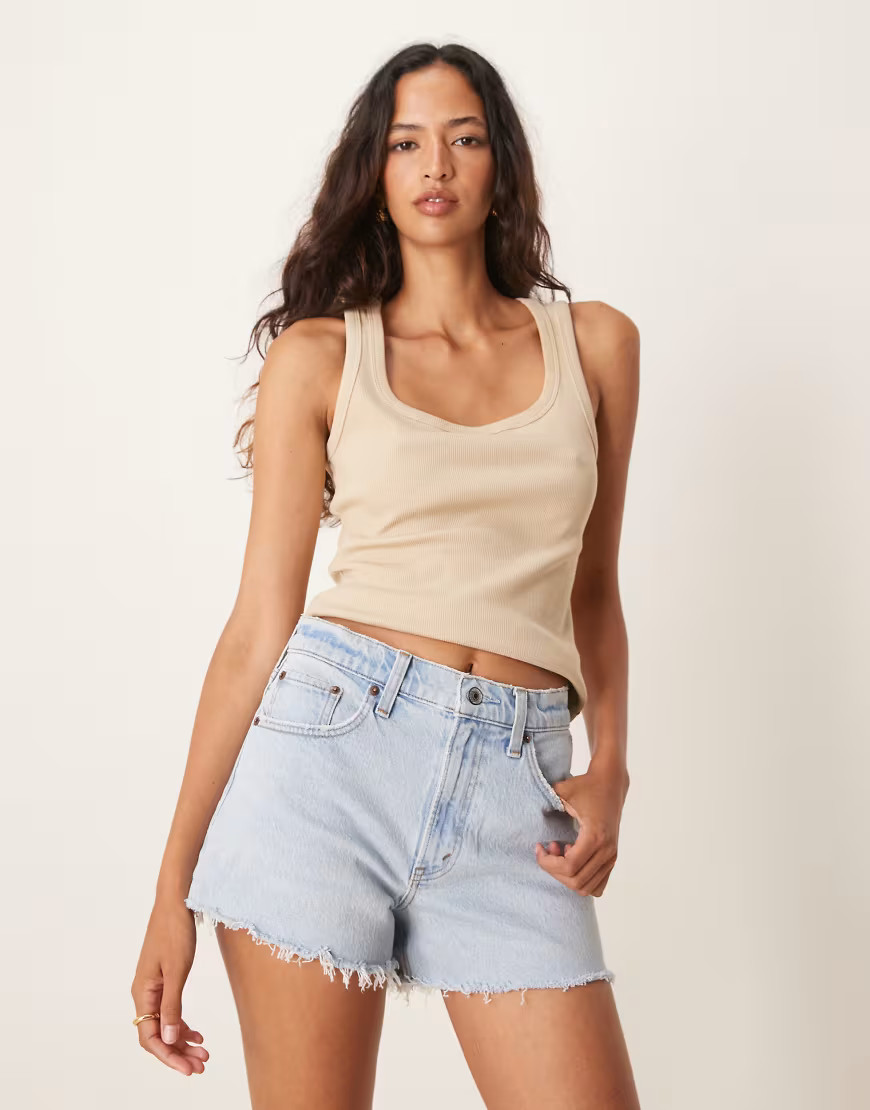 Abercrombie & Fitch 90's cut-off short in light blue | ASOS (Global)