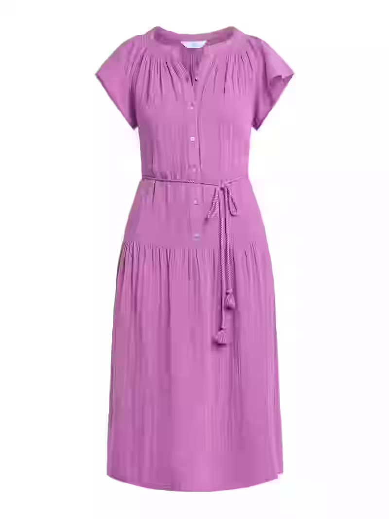 Time and Tru Women's Double Cloth Cotton Midi Dress, Sizes XS-XXXL | Walmart (US)