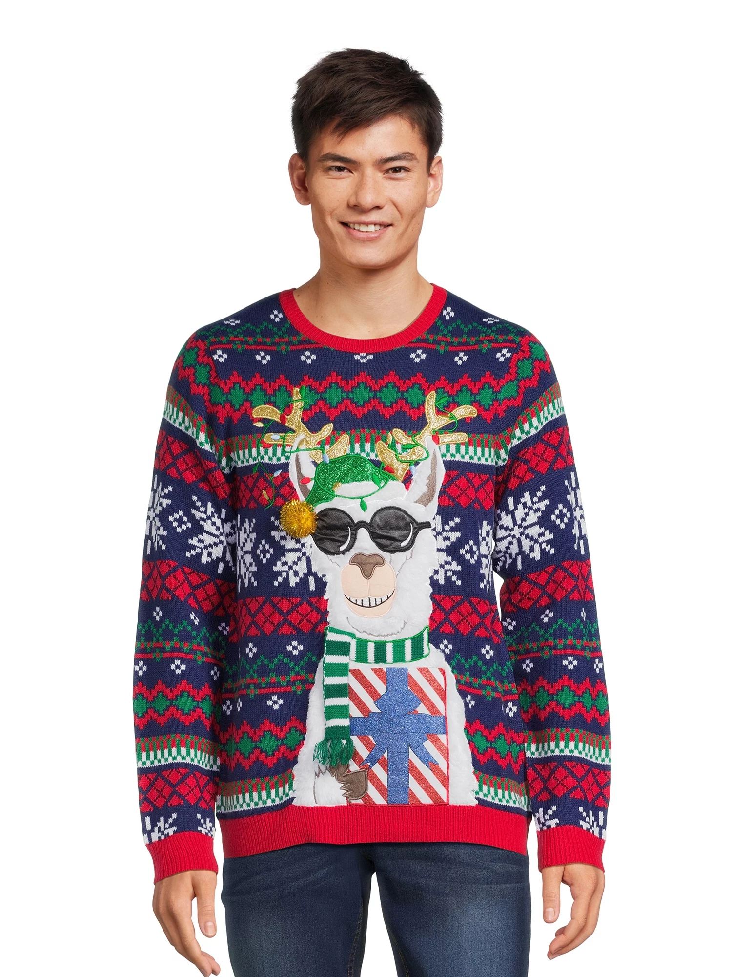 Holiday Time Men's Llama Ugly Christmas Sweater with Long Sleeves | Walmart (US)
