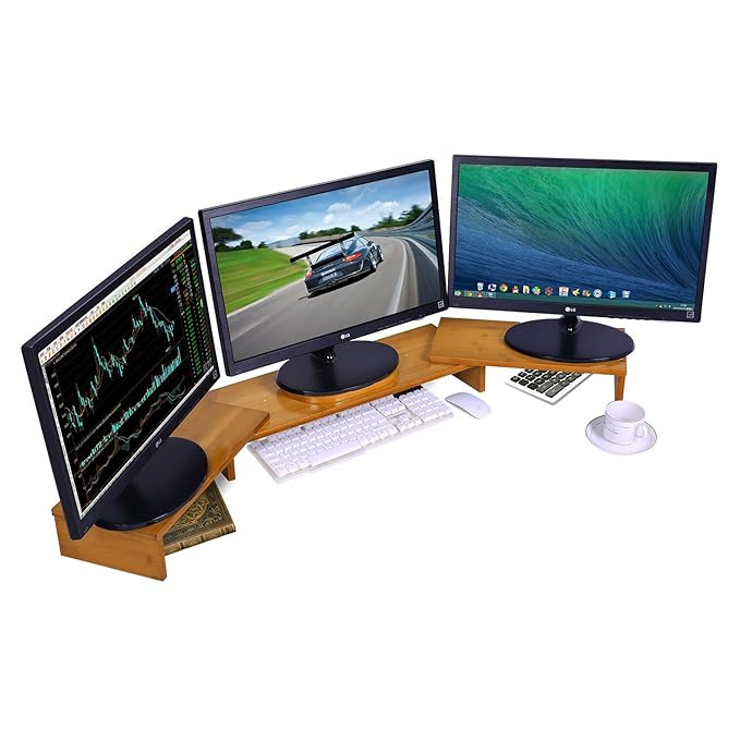 3 Shelf Monitor Stand Riser Bamboo Wood Corner Dual Triple Computer Screen PC Stand Raiser Holder... | Amazon (US)