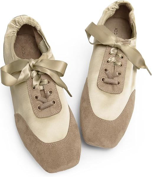 Sneakers for Women Square Toe Ballet Inspired Flats Lace Up Comfortable Lightweight Walking Tenni... | Amazon (US)