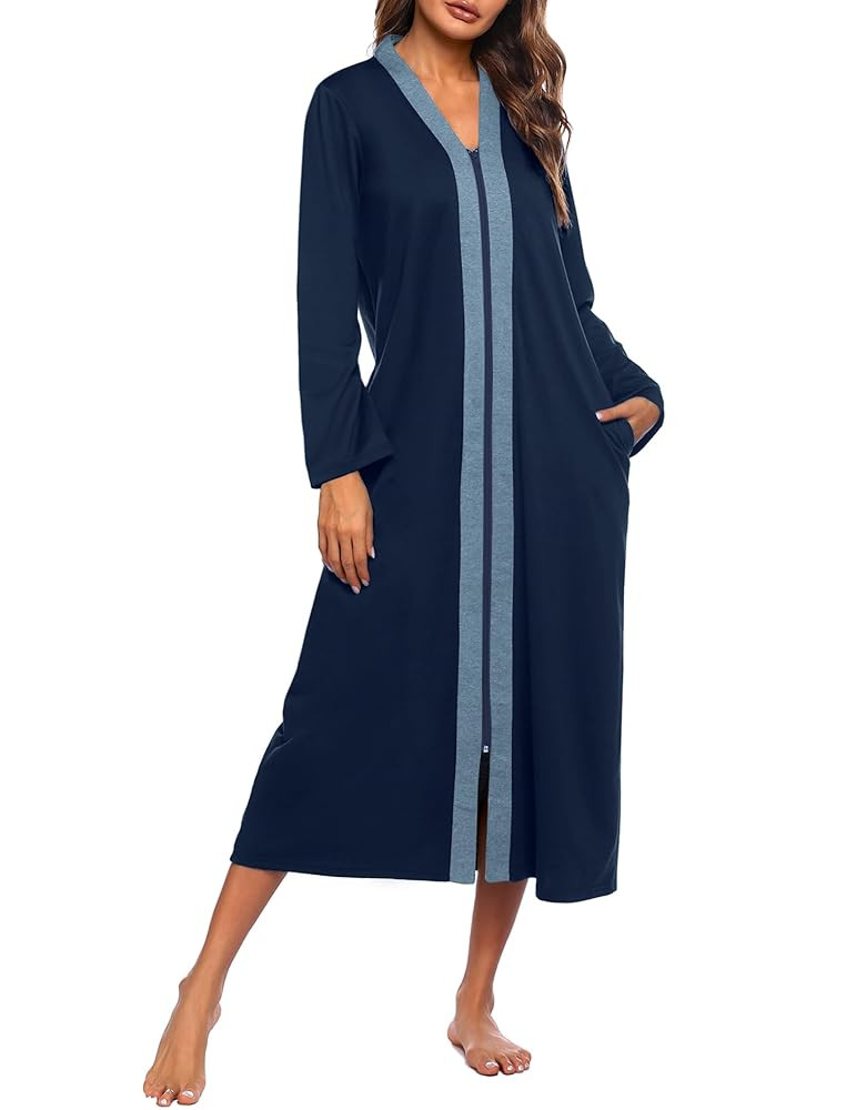 Ekouaer Women Zipper Robe Long Sleeve Loungewear Lightweight Housecoat Full Length Nightgown with... | Amazon (US)