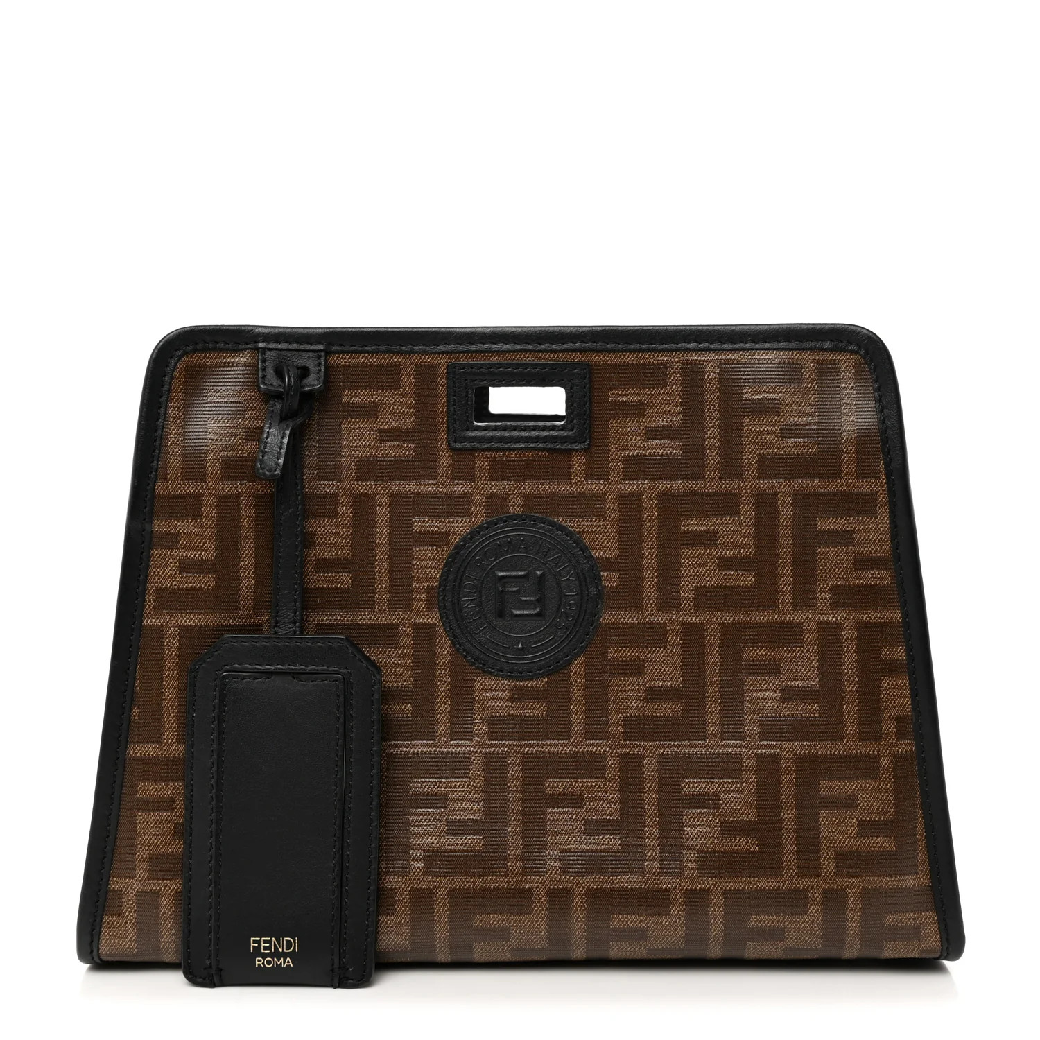 Glazed Fabric Vitello Century FF 1974 Stamp Patch Mini Peekaboo Defender Cover Mogano Panna Black | FASHIONPHILE (US)