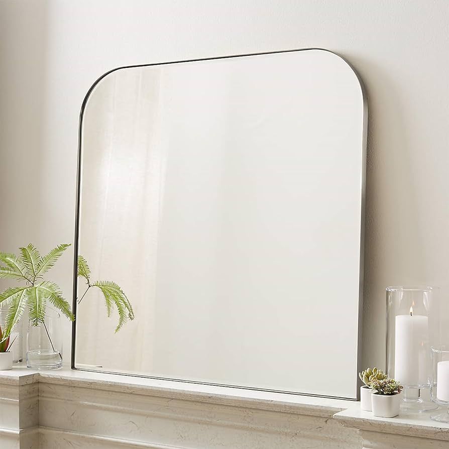 32x40'' Large Brushed Nickel Arched Mantel Mirror Arch Rounded Corner Mirror for Bathroom, Living... | Amazon (US)
