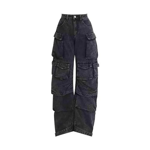 Women's Cargo Pants Y2K Clothing Multi-Pocket Relaxed Fit Jeans Grunge Clothes Alt Emo Hip Streetwear (Dark Grey,M) | Amazon (US)