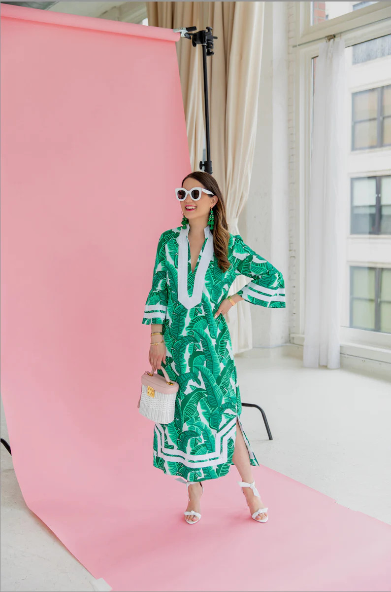 Palm Print Kit Caftan with White Trim | Sail to Sable