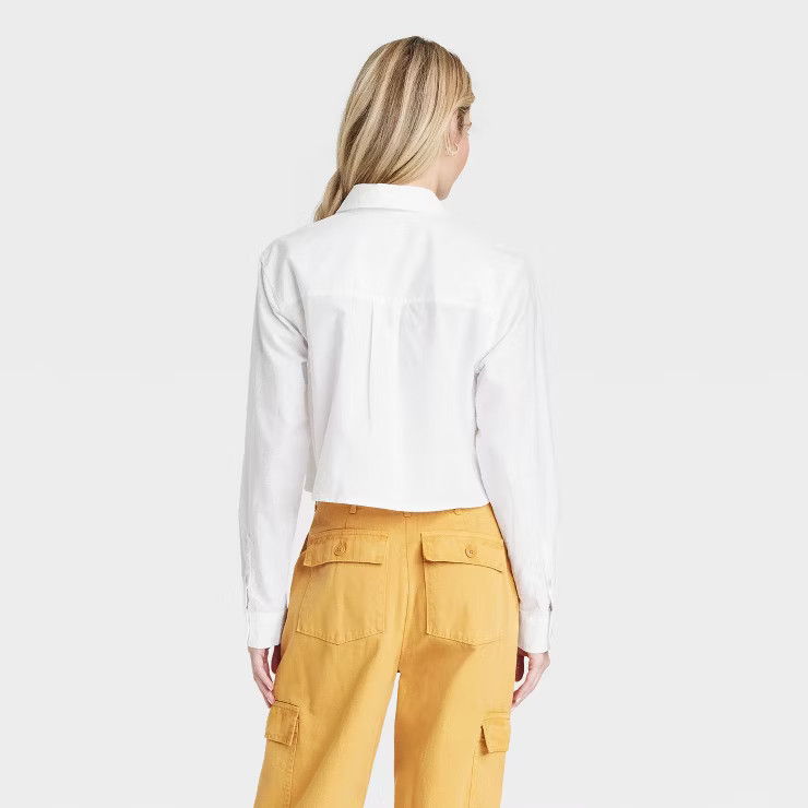 Women's Long Sleeve Button-Down Cropped Shirt - Universal Thread™ | Target