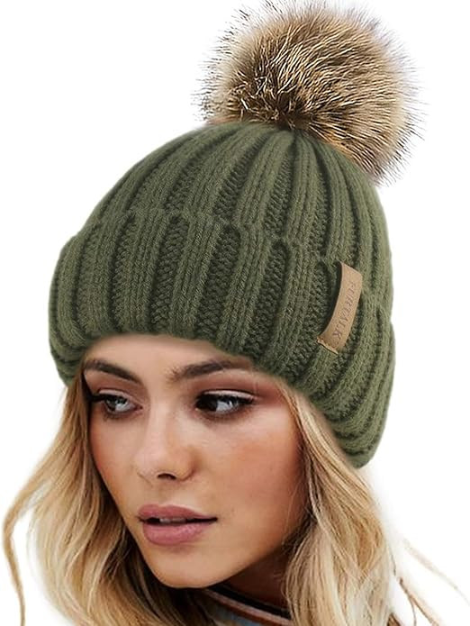 FURTALK Womens Winter Knitted Beanie Hat with Faux Fur Pom Warm Knit Skull Cap Beanie for Women | Amazon (US)