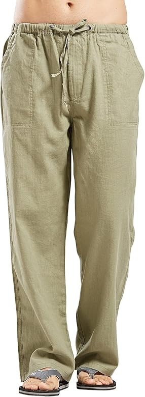 utcoco Qiuse Men's Casual Loose Fit Straight-Legs Stretchy Waist Beach Pants | Amazon (US)