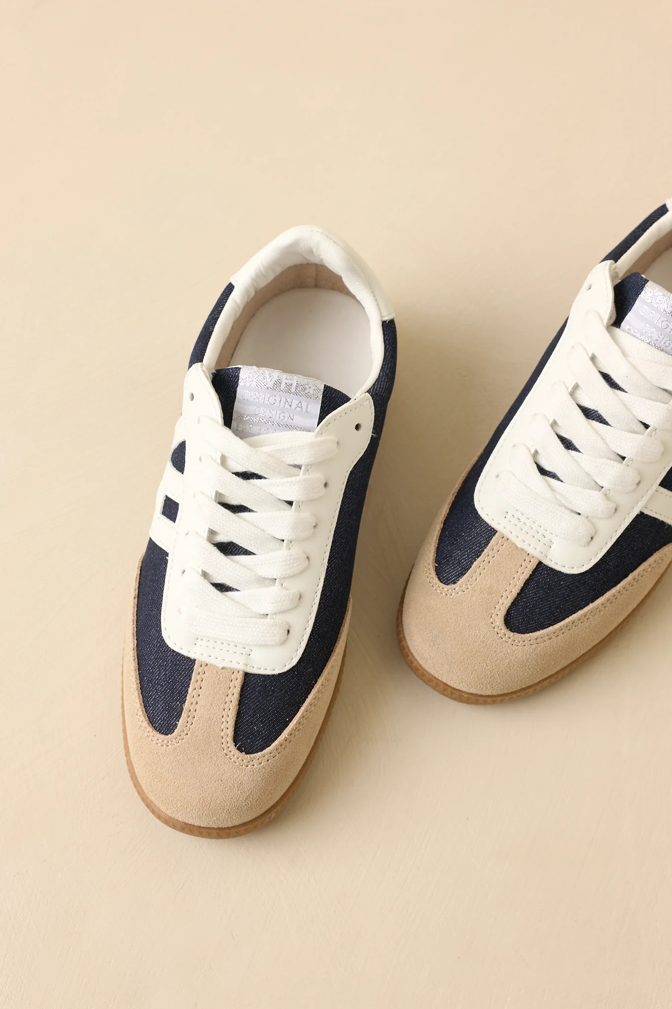 Vintage Havana Nadia Navy & Taupe Suede Lace-Up Sneakers | Red Dress