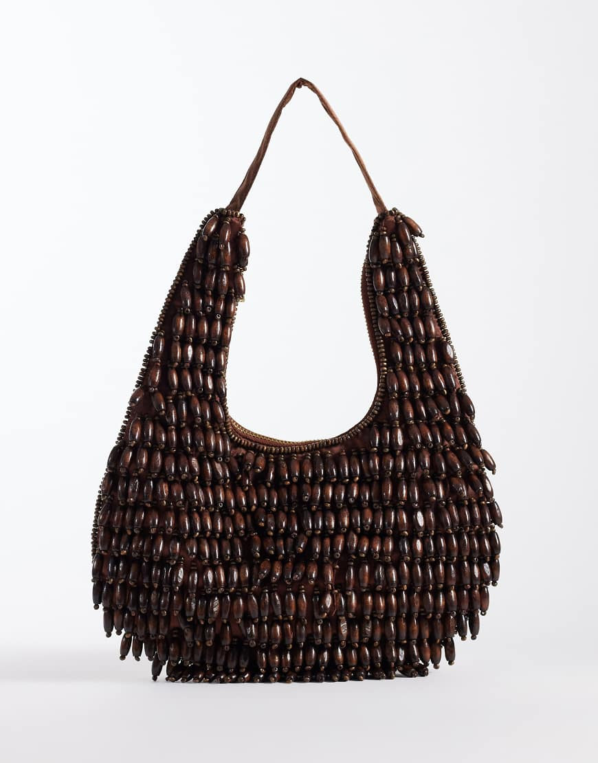 Glamorous beaded shoulder bag in dark brown | ASOS (Global)