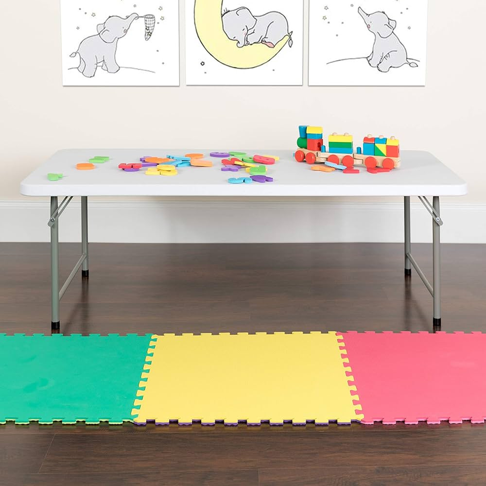 EMMA + OLIVER 4.93-Foot Kid's Granite White Plastic Folding Activity Table - Play Table | Amazon (US)