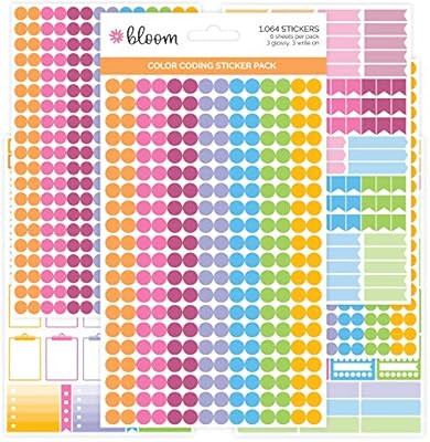 bloom daily planners Color Coding Planner Stickers - 1/4" Dot Labels - Six Sheets, 1000+ Stickers... | Amazon (US)