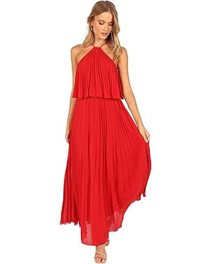Petal & Pup Women's Gia Pleated Halterneck Maxi Dress | Amazon (US)
