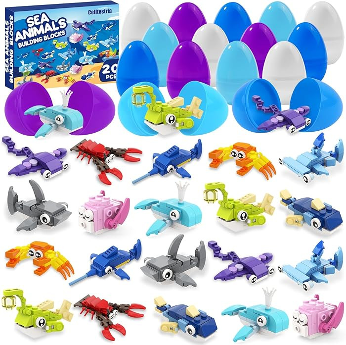 20pcs Prefilled with Easters Eggs Building Blocks, Marine Animals Building Gifts Toys for Kids Ea... | Amazon (US)