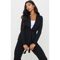 Blazer noir profond à ceinture, Noir | PrettyLittleThing (FR)